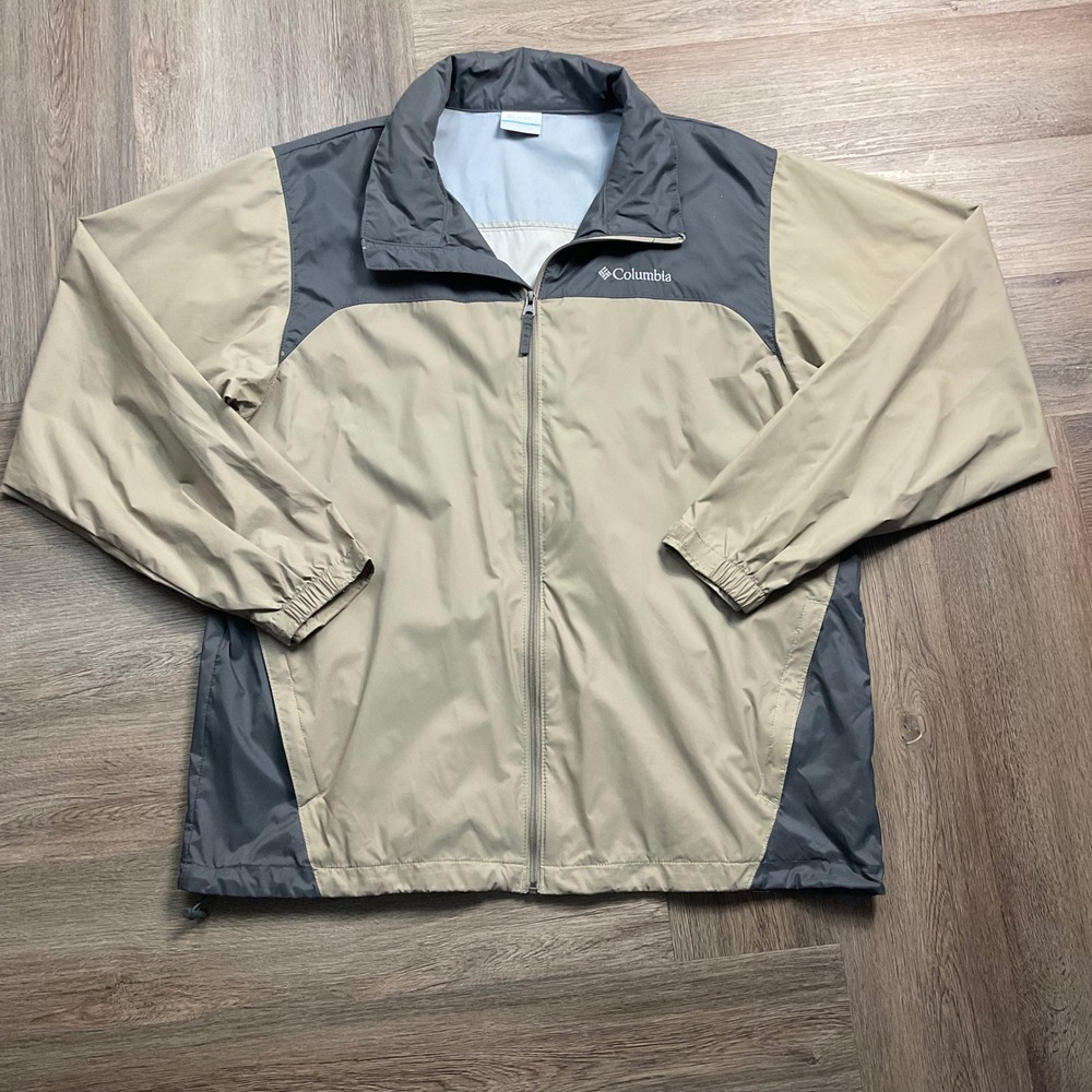 Columbia Glennaker Lake Windbreaker Jacket Mens Large Tan Gray Full Zip Hooded